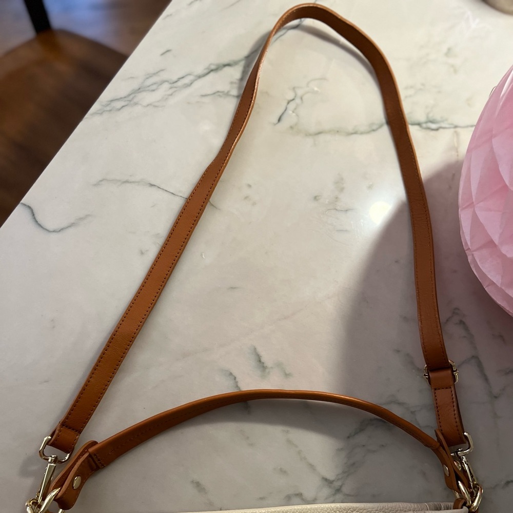 Valentina leather satchel/purse color cream and tan straps . Handles - Picture 5 of 15